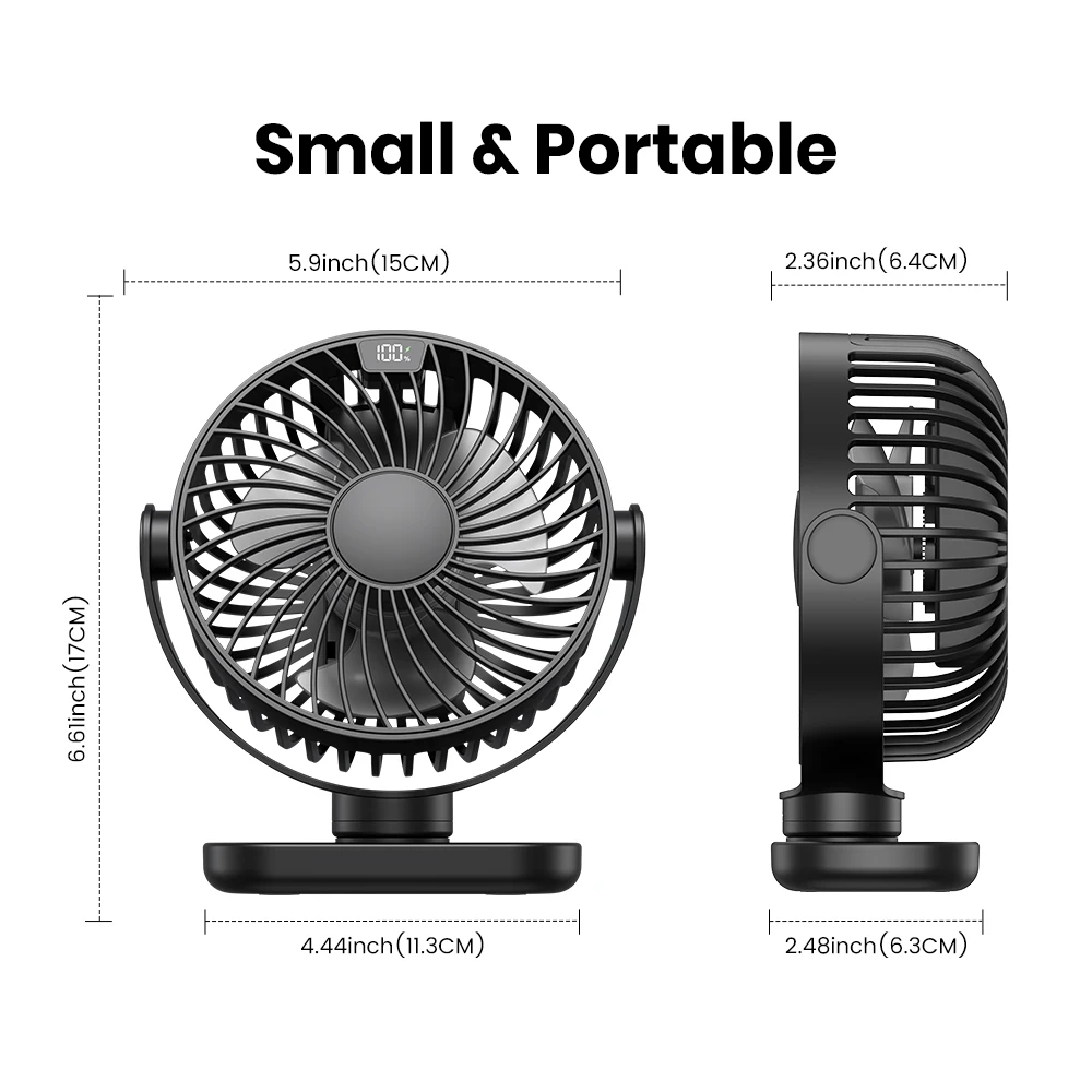 TOPK K60C 5000mAh Portable Mini Fan,Standing Fans for Room,LED Display 360°Rotation Quiet Personal Desk Electric Fan for Campin 6