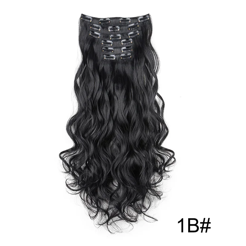 24 inch 16 clips black brown thick hairpieces curly extensions LELINTA 24 main image 3