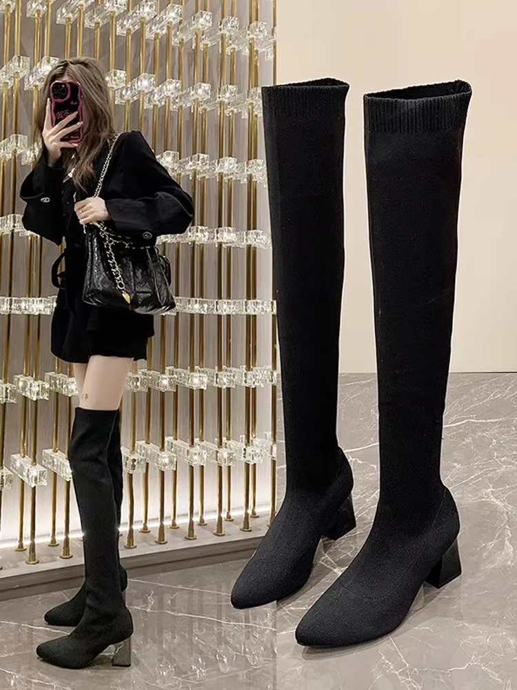 

Женские резиновые сапоги, зимняя обувь, Осенняя обувь, Роскошные Дизайнерские Сапоги-Женские привлекательные сапоги до бедра на высоком каблуке, высокий пикантный дождь 2023 Stilett