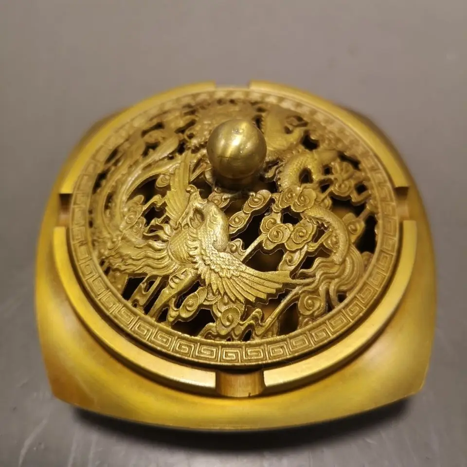 

Античная пепельница из чистой меди в китайском стиле, винтажная латунная пепельница с крышкой, деловой подарок, украшение для дома и офиса