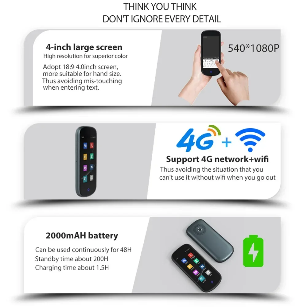V12 4G intelligent translator Multi-language translation 4.0 inch large screen wifi offline translation