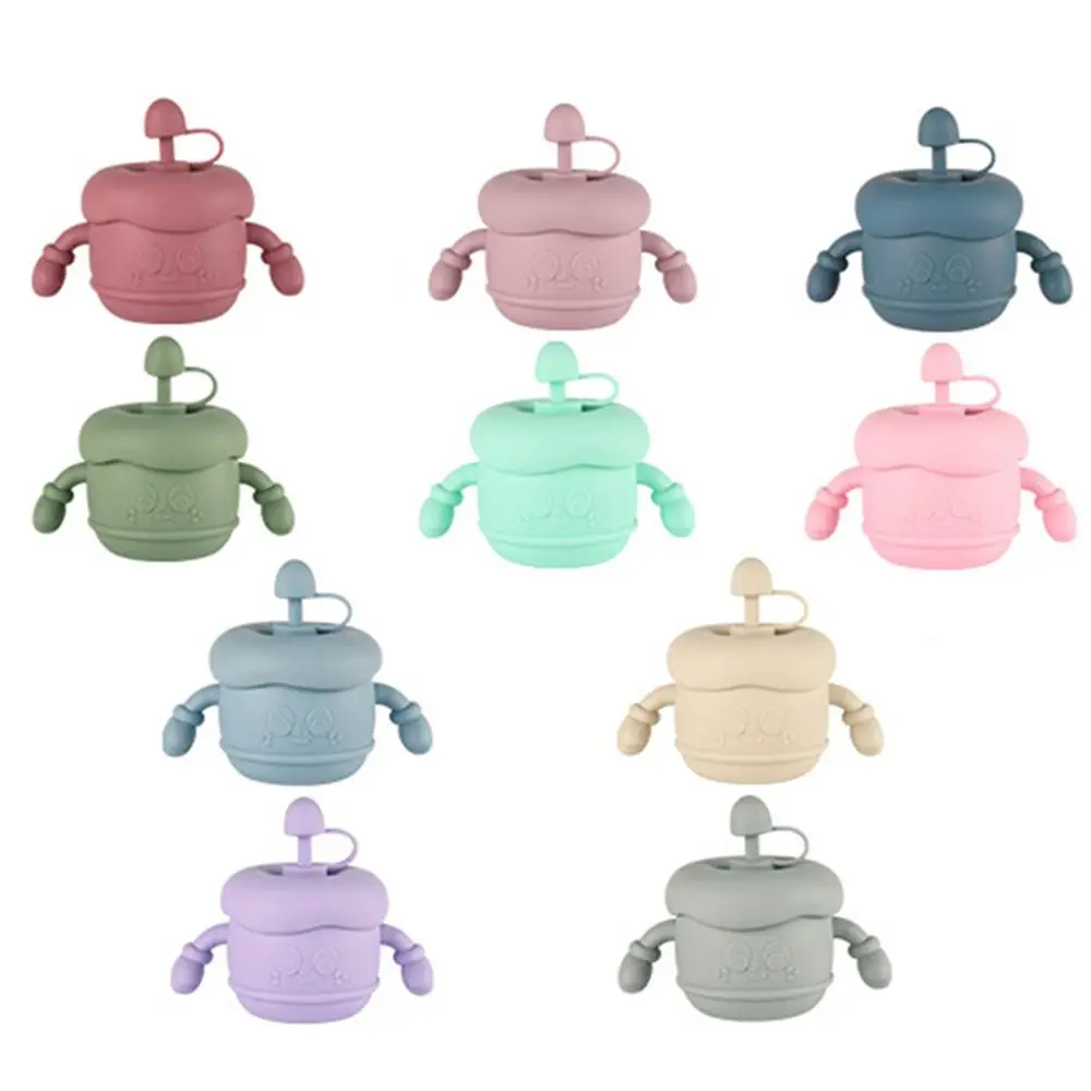 창의적인  훈련용 컵, 부드러운 실리콘 소재의 새지 않는 용 뚜껑 달린 컵, 미끄럼 방지 그립 용 빨대 물병