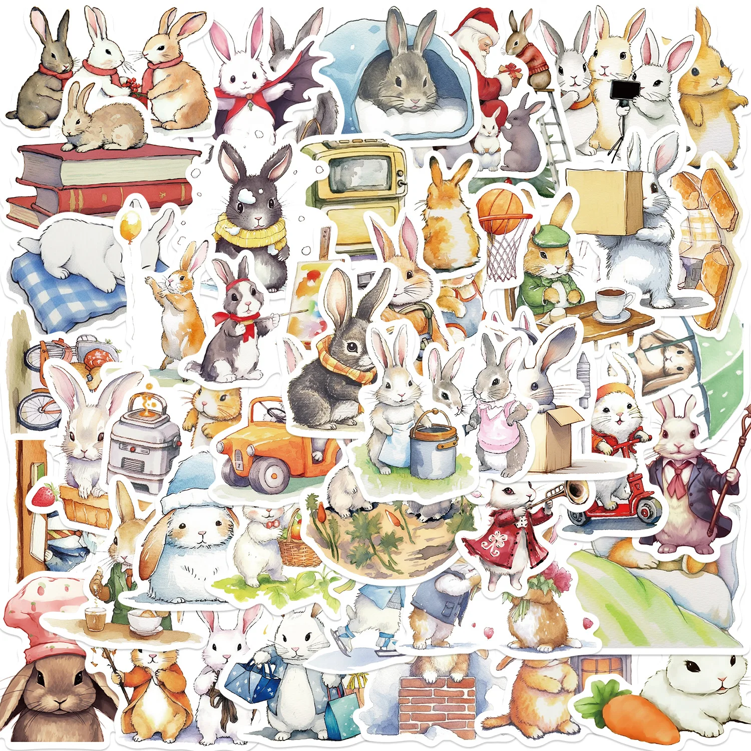 

10/30/50PCS Bunny Rabbit Daily Day Cartoon Sticker DIY Album Diary Scrapbooking Decorate Stationery Laptop Waterproof Stickers