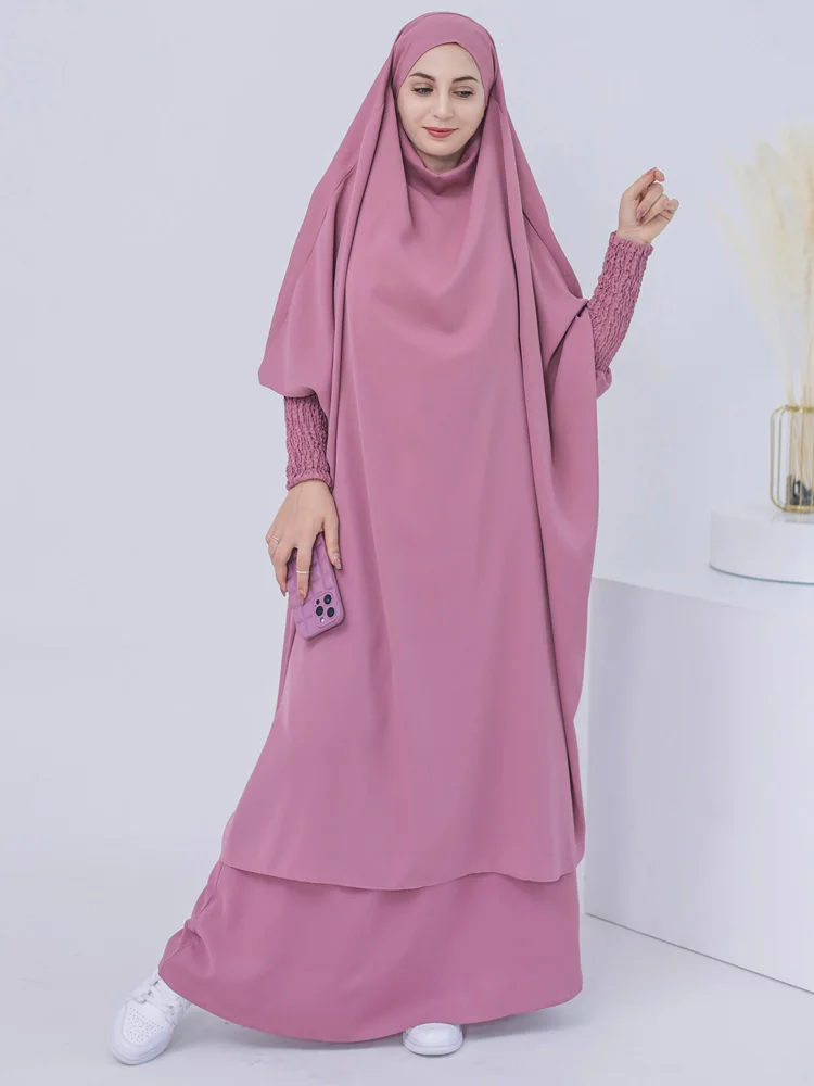 

Jilbab 2 Piece Set Muslim Women Prayer Garment Hijab Dress Long Khimar Abaya with Skirt Ramadan Eid Dubai Islamic Clothes Niqab