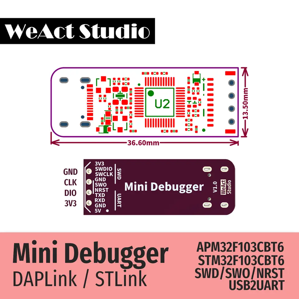 WeAct Mini Debugger DAPLink STLink V2.1 SWD SWO USB To Uart Module image 5