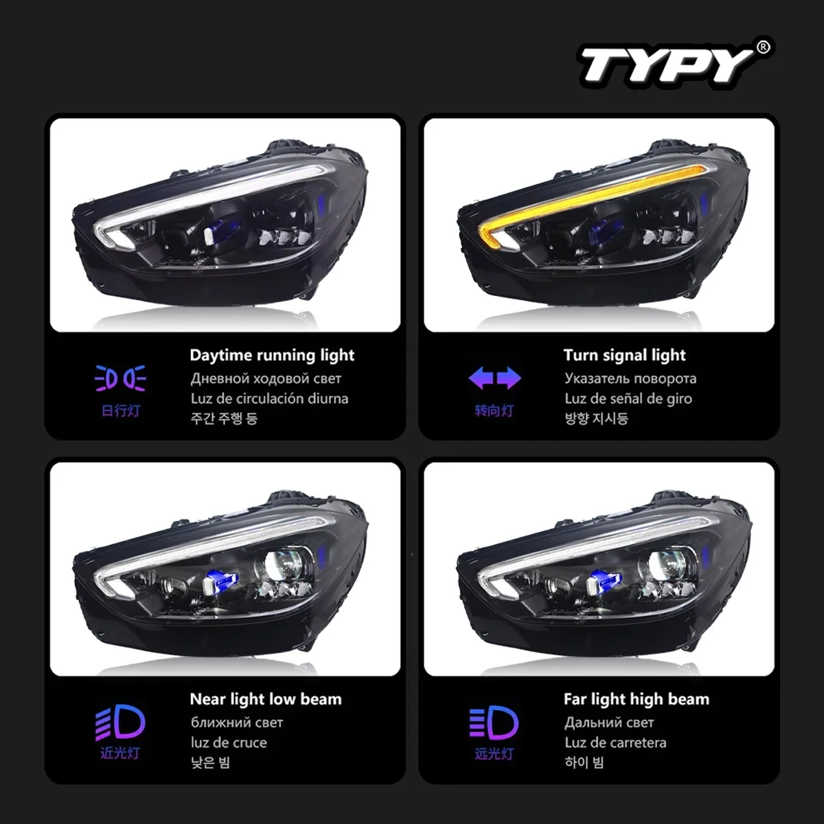 TYPY 자동차 헤드라이트, 벤츠 C 클래스 W206 2022-2024 LED 자동차 램프, 주간 주행등, 다이내믹 방향 지시등, 자동차 액세서리