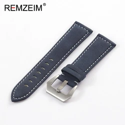 Unisex Retro Matte Leather Wristwatch Band - Black, Yellow, Brown, Green - 22mm (Blue)