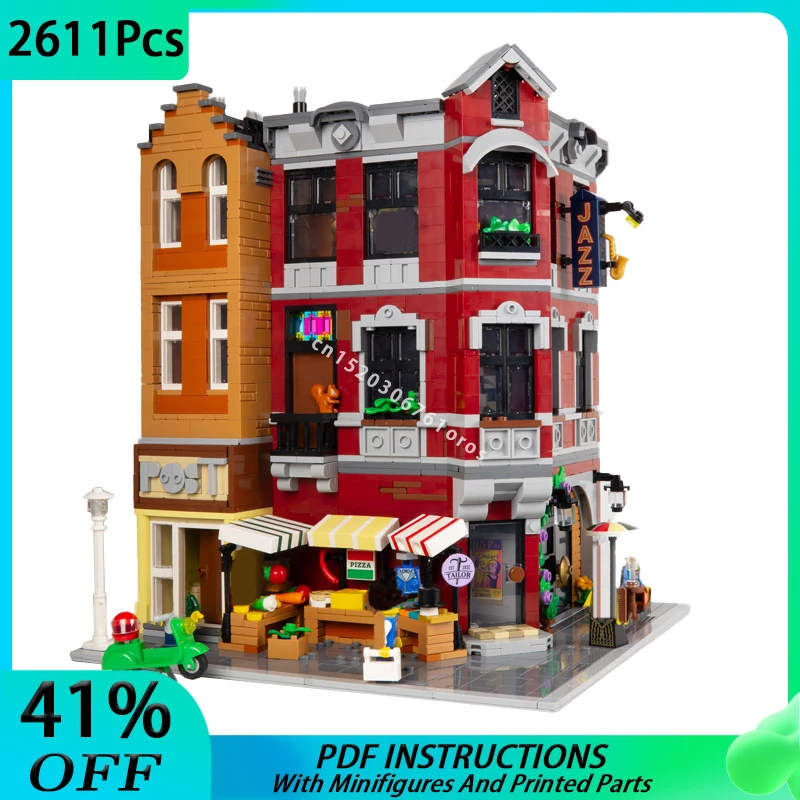 Moc Corner Market Post Office Modular Street View Compatibile 10312 Building Blocks Architettura Fai Da Te Mattoni Giocattolo Regalo Di Compleanno