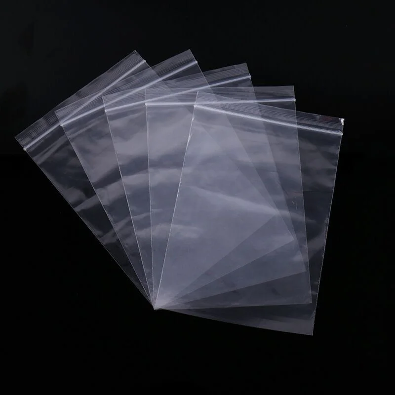 100pcs 지퍼 잠금 플라스틱 재사용 가능한 투명 지퍼 자체 밀봉 식품 보존 보관 가방 보석 포장 가방