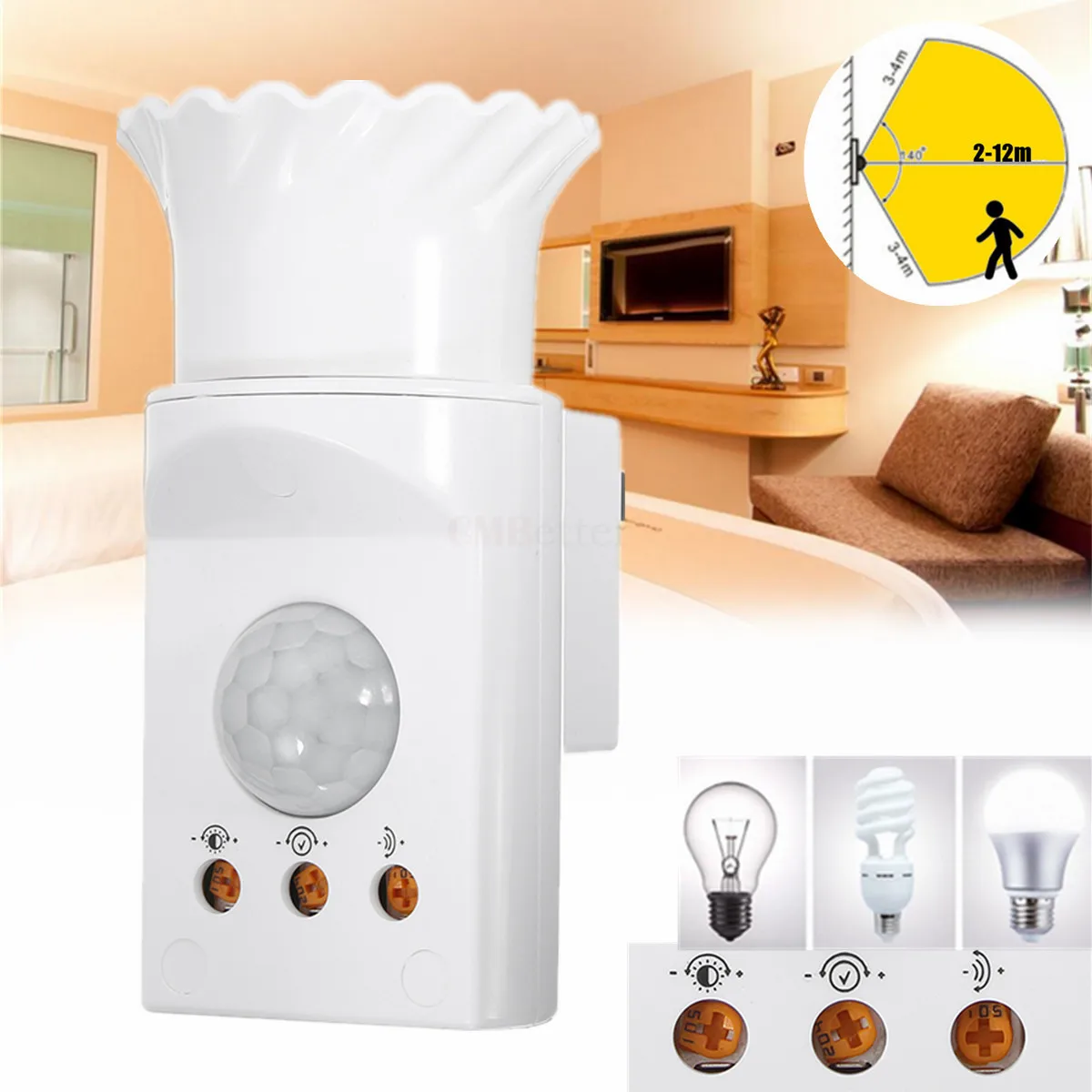E27 Socket PIR Motion Sensor Lamp Holder Light Control Infrared Sensor Lamp Base Fitting 220V For LED Light Bulb Lighting