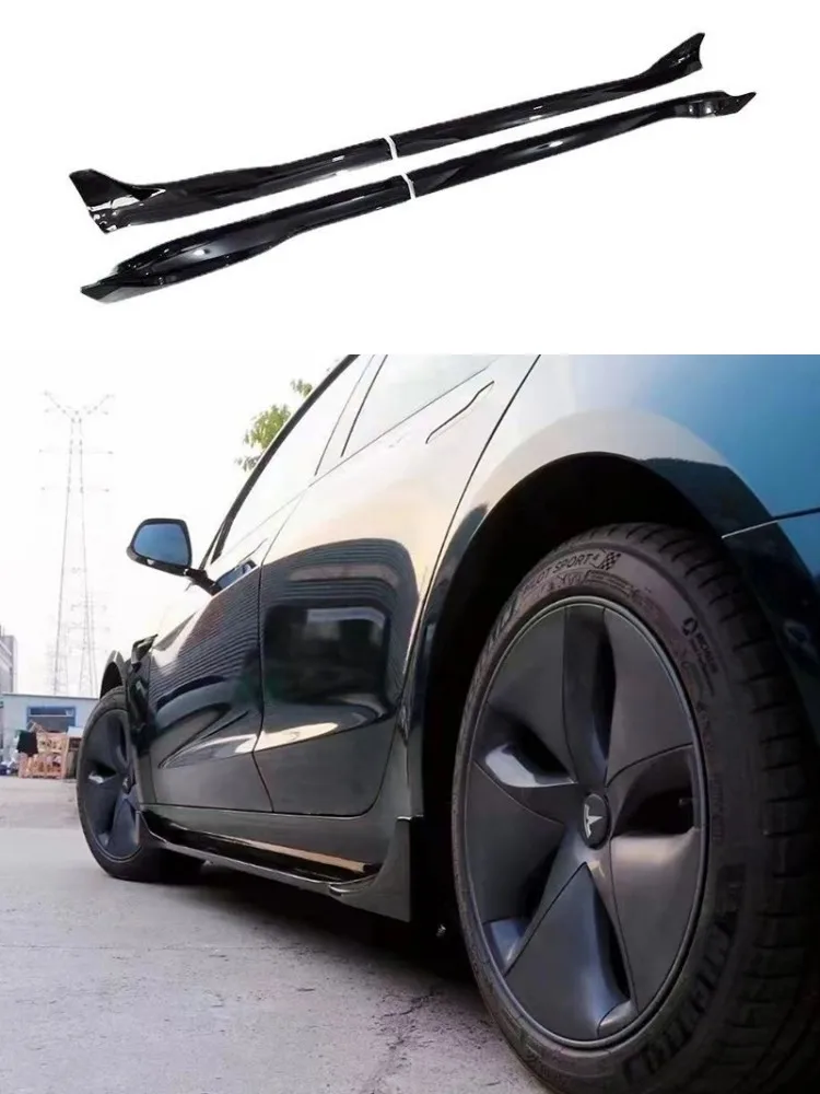 Side Skirt For Tesla Model Y/3 Highland 2017-Tesla Body Kits Black Carbon Fiber Pattern ABS