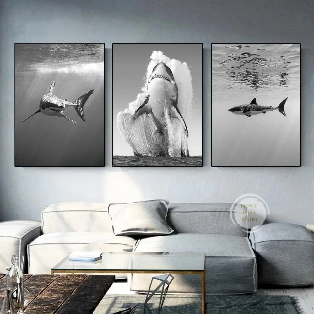 Great White Shark Ocean Giants Canvas Art - Nature Wall Decor Poster