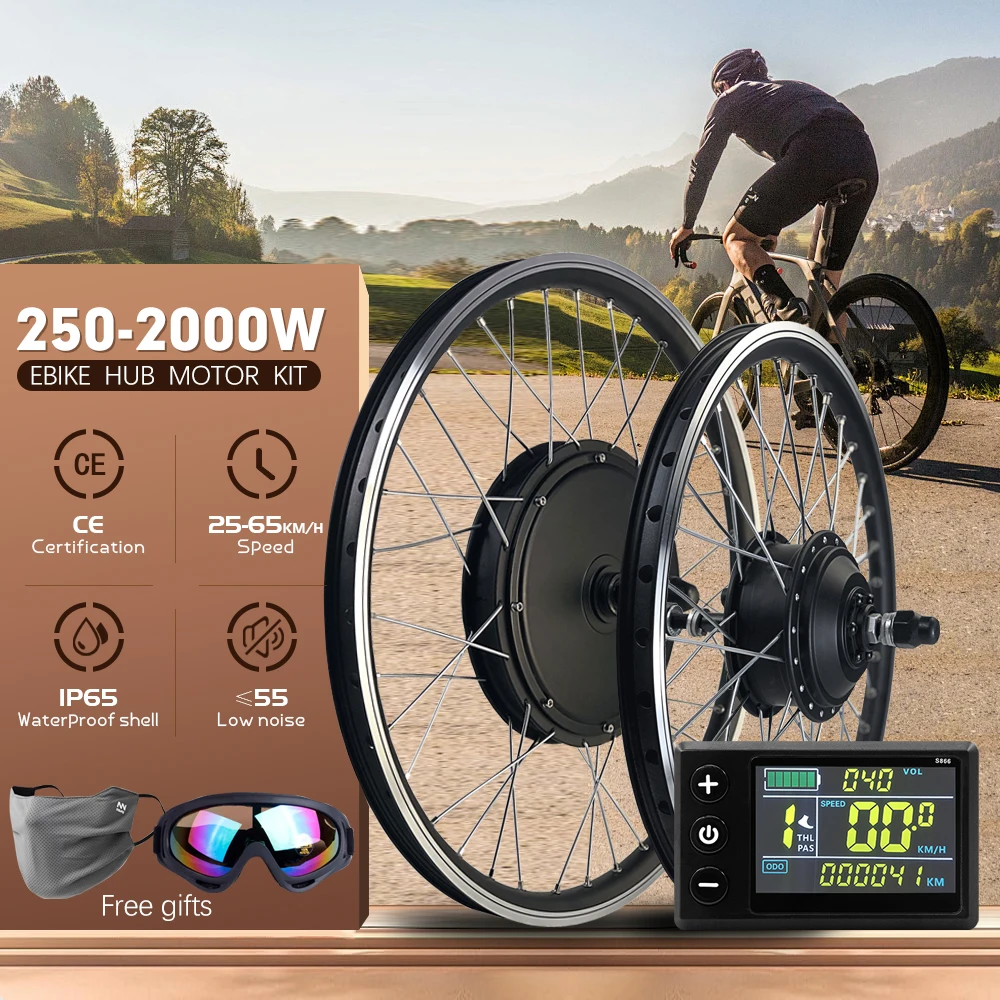 EBike Conversion Kit 36V 350W 500W 48V 1000W 1500W 2000W EBike Brushless Front Rear Hub Motor Bike Wheel kit bicicleta electrica, ebike motor kit