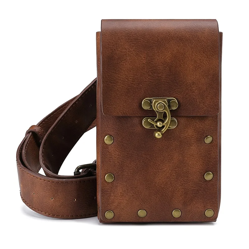 

New European And American Punk Women's Bags Retro Brown Outdoor Mobile Phone Coin Coin Mini Bag Sports Leisure Mini Pocket