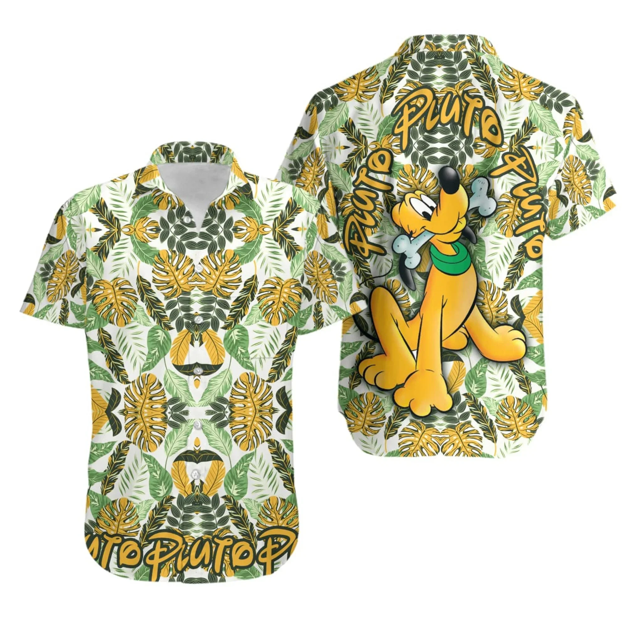 Disney Pluto Dog Hawaiian Shirts Men's Women Summer Short Sleeve Shirts Disney Hawaiian Casual Beach Harajuku Top
