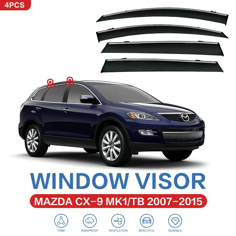

4PCS Window Visor For Mazda CX-9 TB TC 2006-2023 Car Window Sun Rain Exterior Visor Deflector Guard Car Sunny Visor PC Gutters