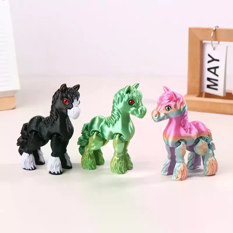 3D Printed Toy Sunshine Rainbow Horse Simulated Statue Cute Pony Joint Tail Movable Figurine Office Decor Children's Gift