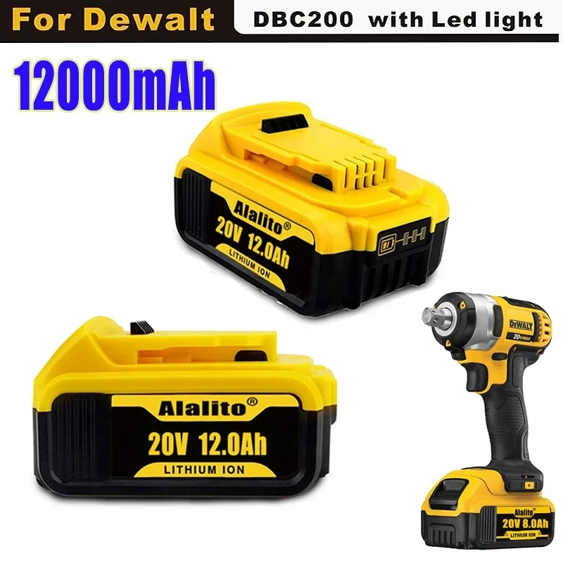 

20V 12000mAh DCB200 Replaceable Li-ion Battery Compatible for Dewalt 18V MAX Power Tools 18650 Lithium Batteries with charger