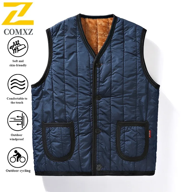 EIAO Winter Men's Fleece Vest Thickened Windproof Multi-Pocket Sleeveless Coat for Fishing Hiking Camping Outdoor Activities