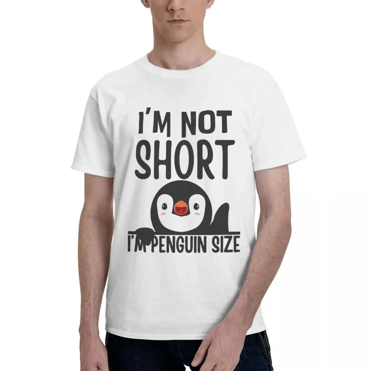 

Футболка хлопковая с рисунком Im Not Short Im Penguin, милый оверсайз топ с коротким рукавом для мужчин и женщин