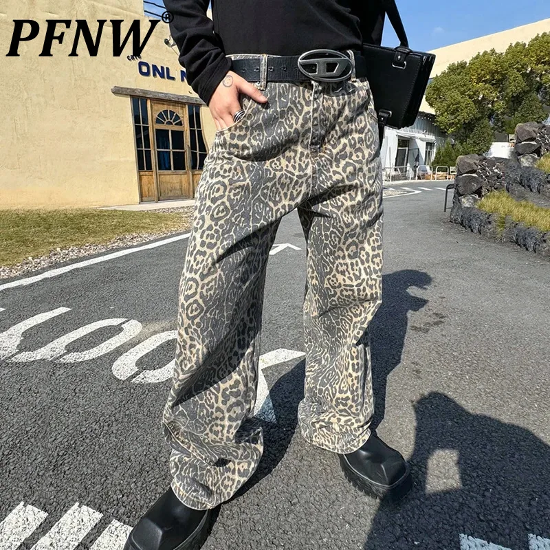 

PFNW Men's Jeans Leopard Print Personality Men Denim Pants Niche Design Casual Male Trousers Summer New Fashion Tide 2024 9C3998