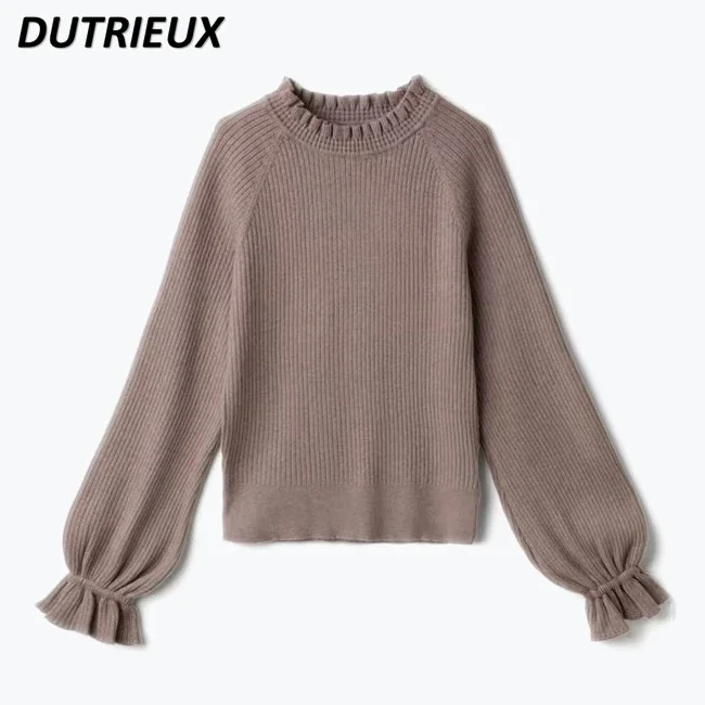 

Пуловер с полувысоким воротником, свитер, базовый Модный милый свитер в японском стиле с длинным рукавом, топ, вязаный пуловер на весну и осень