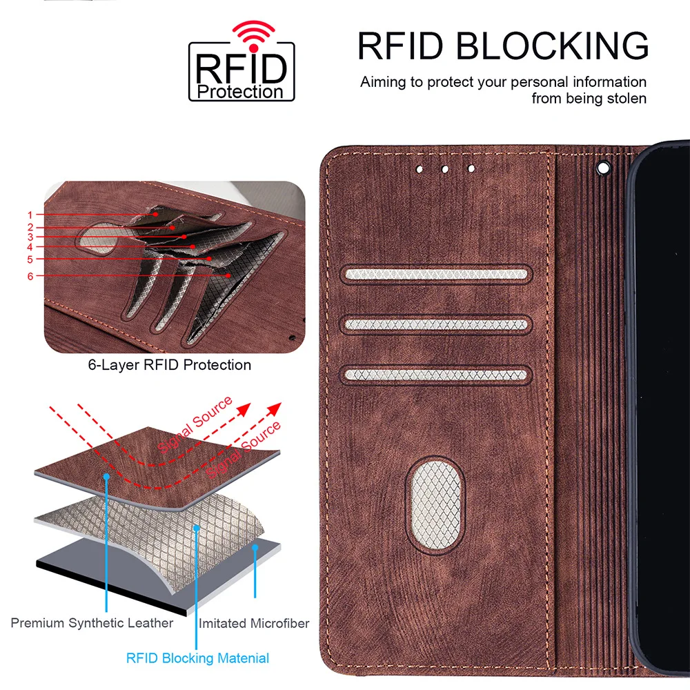 Luxurious Leather Wallet Phone Case with Card Holder and Wrist Strap