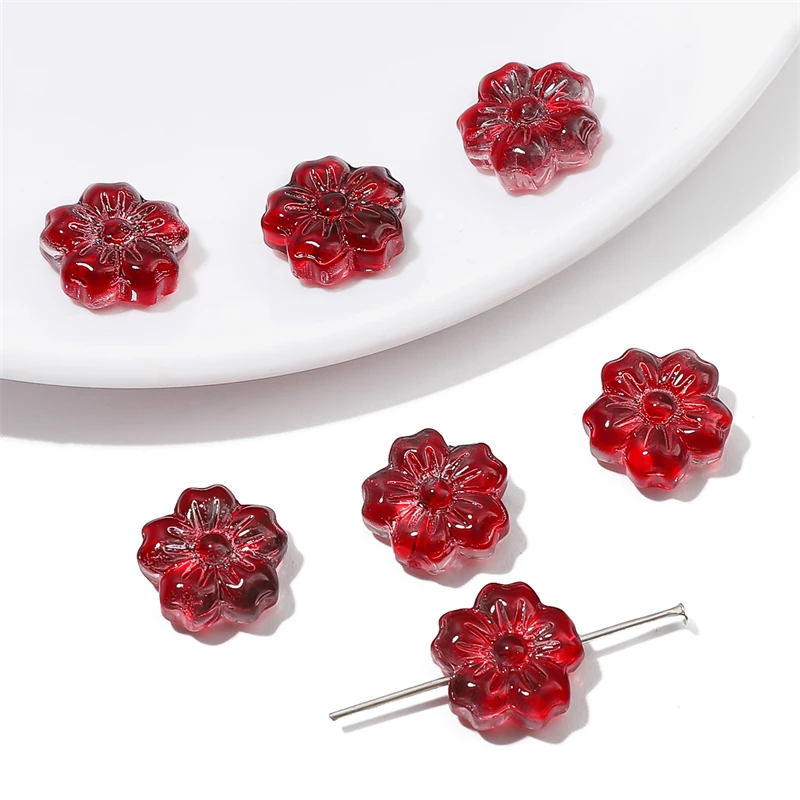 10 Stück 14 mm Kirschblüten-Glas-Abstandsperlen für Handarbeiten, Schmuckherstellung, handgefertigte DIY-Armbänder, Halsketten-Zubehör – Detail 1