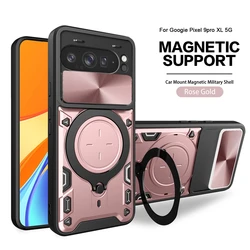 Shockproof Armor Case with Slide Camera Lens Cover and Magnetic Holder Ring - Pixel 9 Pro (JS - Rose Gold)
