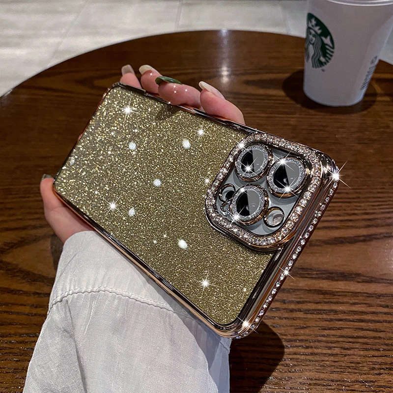 Luxury Plating Bling Glitter Diamond Rhinestone Case For iPhone 16 Pro Max 15 14 13 12 11 X XS 8 Plus Soft Silicone Clear Cover for phone case,iphone case