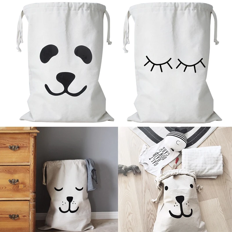 Large Cotton and Linen Laundry Bag Clothes Toys Storage Bag Printing Fabric Drawstring Duffle Bag Dirty Clothes Organizer Bags 2