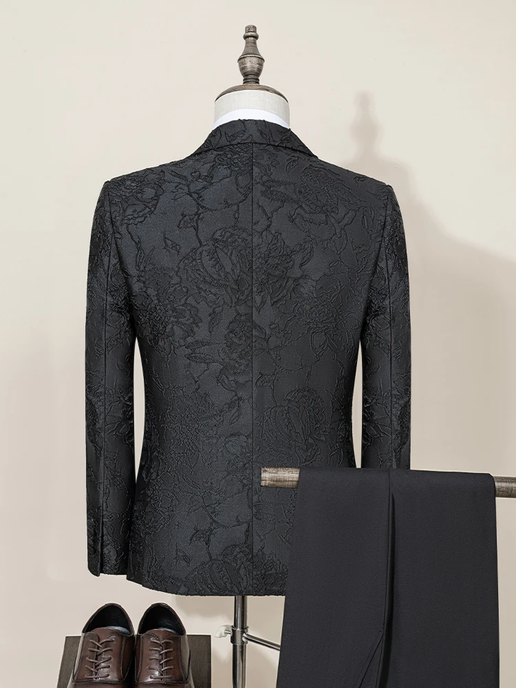 ST Cassy Retro carving Party Dress Slim Fit Tuxedo Prom Suit Fashion black Male Groom Wedding three-piece mens suit