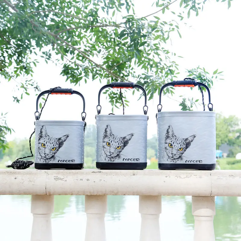 Fishing bucket thickened folding rope small portable EVA hard bottom wear-resistant live fish fishing gear folding bucket