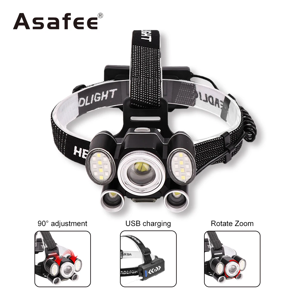 

Asafee Headlight Torch Head-mounted Adjustable LED Headlight Waterproof Headlight 1200LM Warning Light Emergency Light