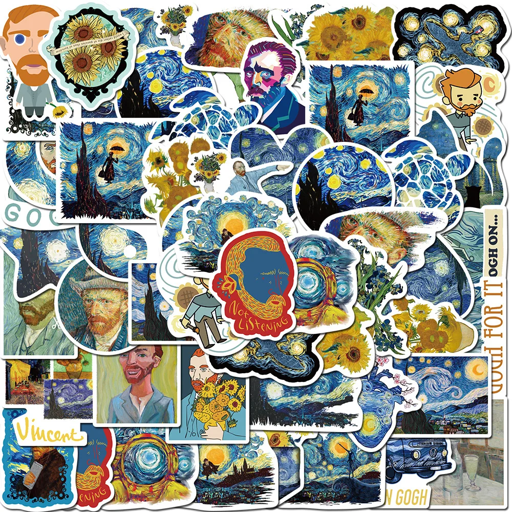 

50Pcs Van Gogh opus Sunflower oil painting Stickers Decal Toys Ornament Stationery Motorcycle Refrigerator Skateboard