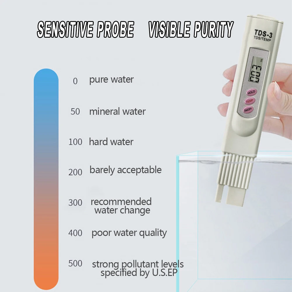 2-in-1 PPM Water TDS Meter Tester Drinking Water Quality Analyzer Monitor Filter Rapid Test Aquarium Hydroponics Pools TDS-3 water quality tester