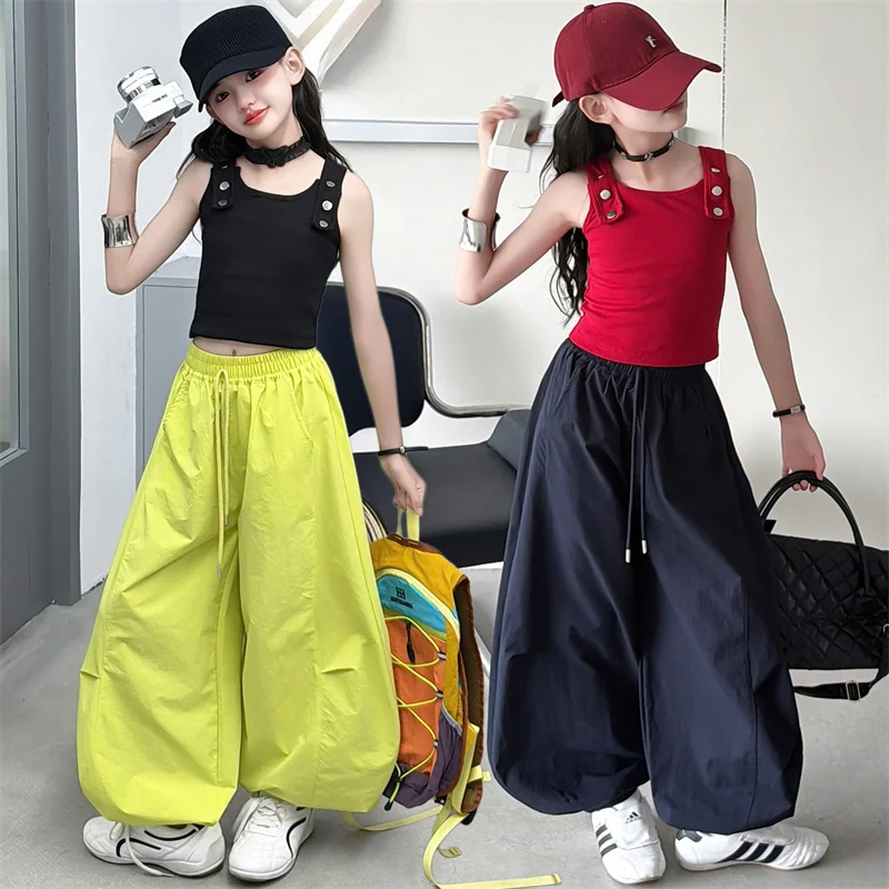Abbigliamento per bambini da 5 a 14 anni Set di abbigliamento per adolescenti Gilet, top e pantaloni sportivi 2 pezzi Abbigliamento streetwear coreano per ragazze