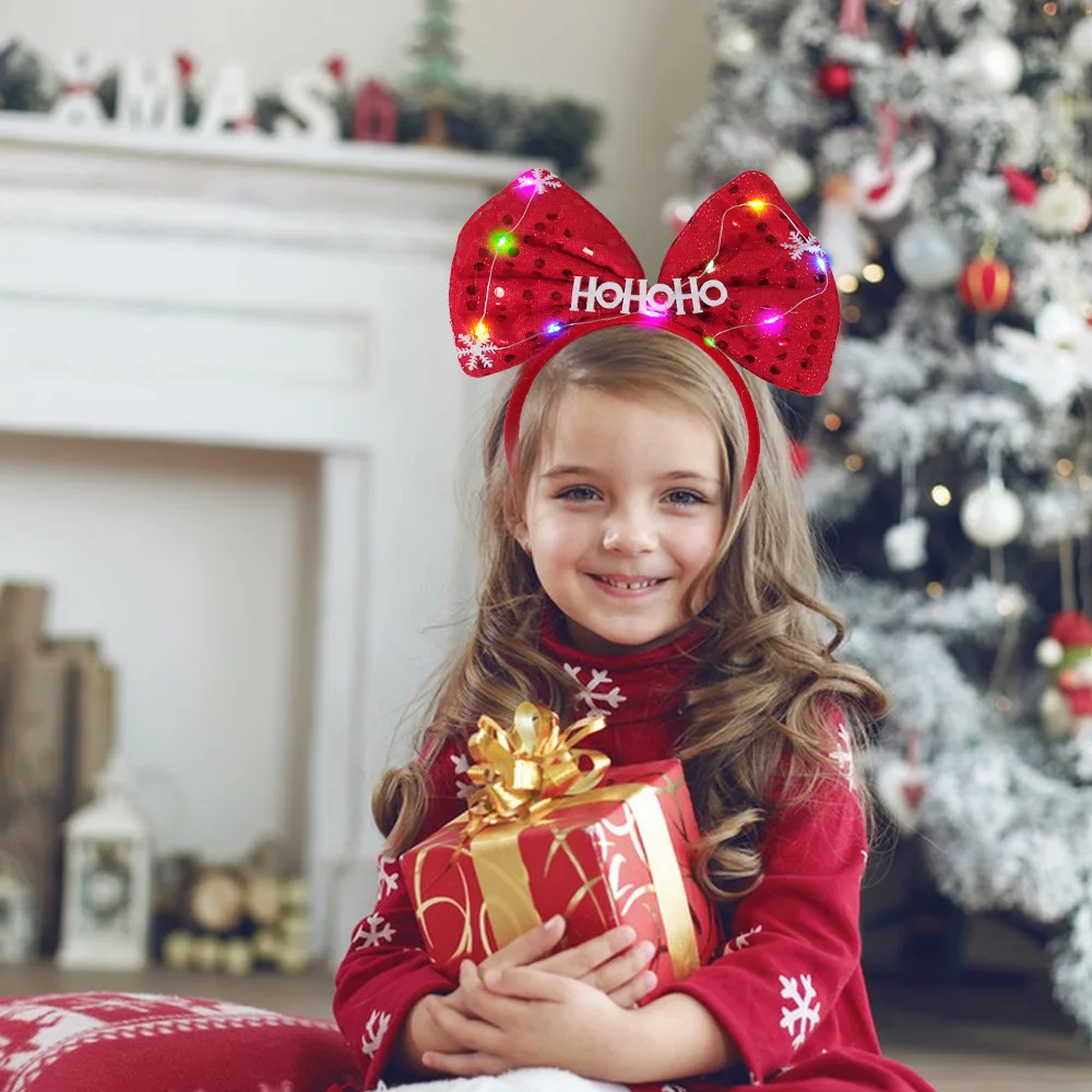 1pcs Christmas Themed Headband Bow Elk Snowman Hat Christmas Tree Headband With Light Navidad Decorations Supplies