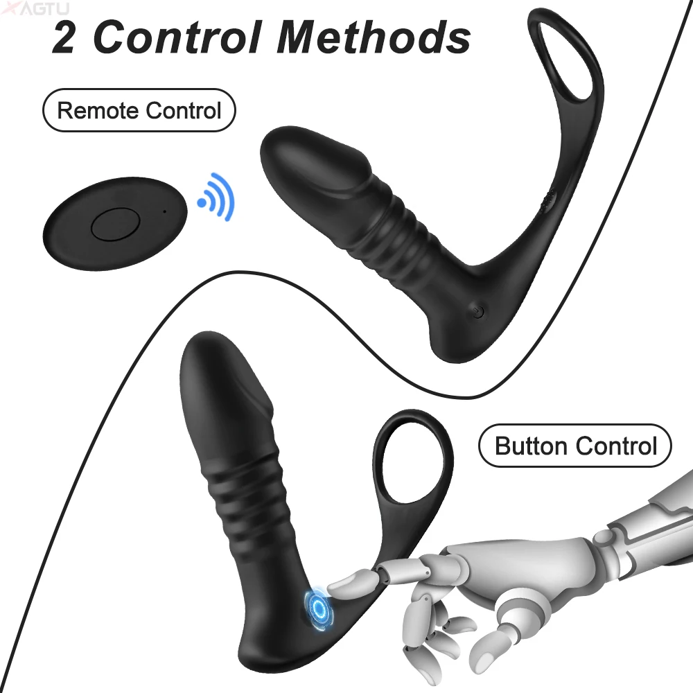Male Thrusting Prostate Massager for Men Butt Plug Anal Plug Cock Ring Remote Control Anal Vibrator for Gay Sex Toy Men