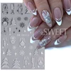 Silver Glitter Christmas Nail Stickers 3D Winter Tree Snowflake Feather Leaf Lantern Gift Wine Holographic Manicure Slider Tips 3