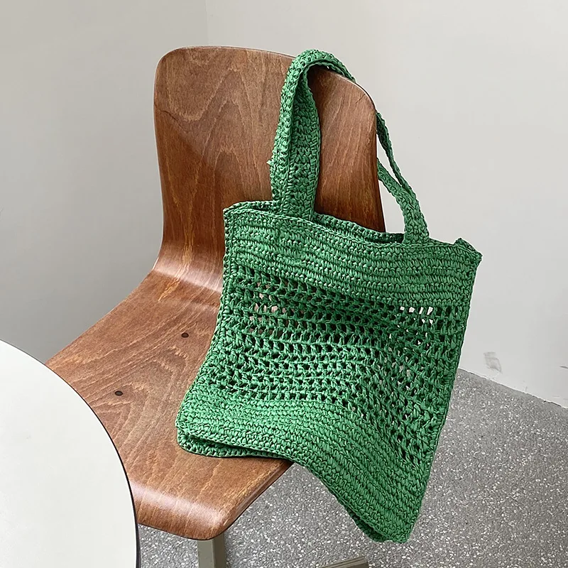 

Casual Hollow Straw Tote Bag Paper Woven Women Shoulder Bags Handmade Handbags Summer Beach Bag Hobos Bali Big Shopper Purses