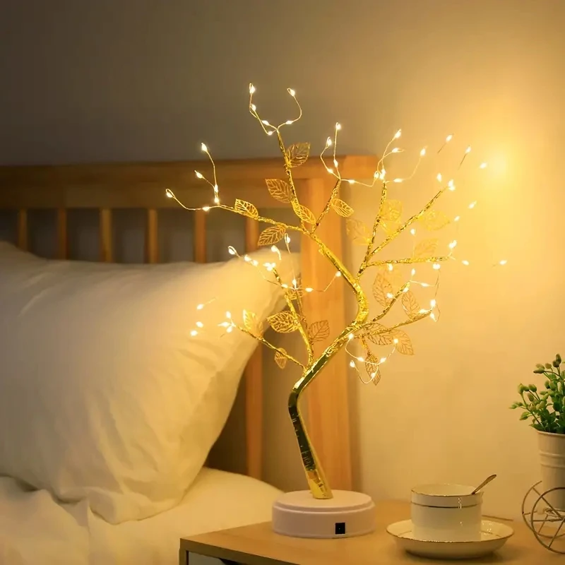 Golden Leaf 72 Led Touch Copper Wire Night Light Tree Light Battery Box USB Light String For Home Decoration