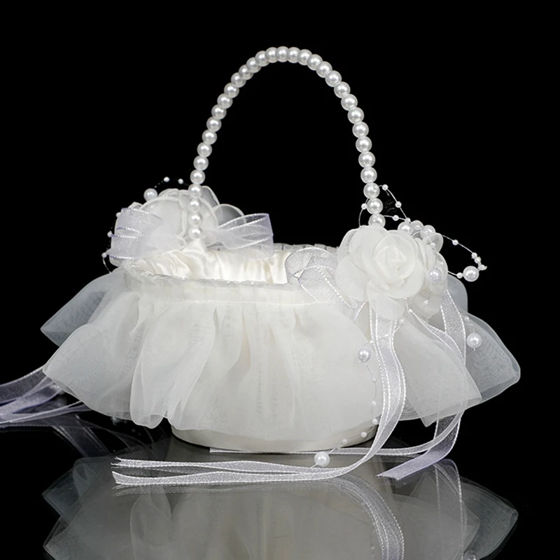 Elegant White Lace Flower Girl Basket for Weddings