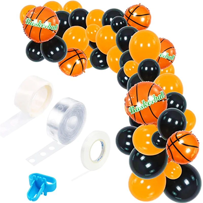Number 23 Basketball Birthday Balloons - 8-Piece Foil Set For Sports Parties, Includes Inflatable Straw & Ribbon
