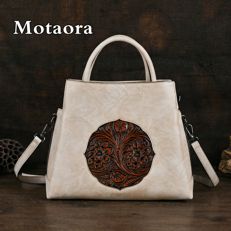 

MOTAORA New Retro Women's Leather Handbag Embossed Large Capacity Shoulder Bag For Female Versatile Luxury Crossbody Bucket Bag