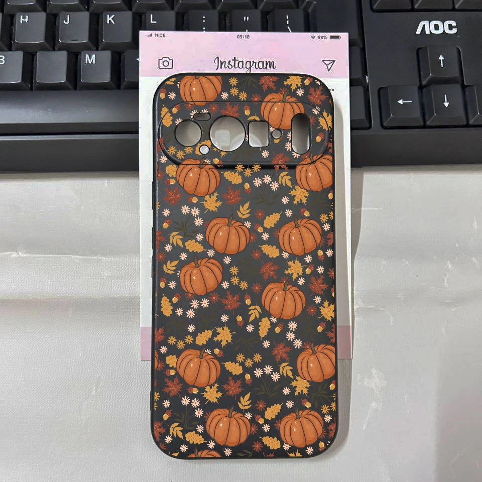 Autumn Pumpkin Leaves Fall Graphic Phone Case - Black Matte Cover
