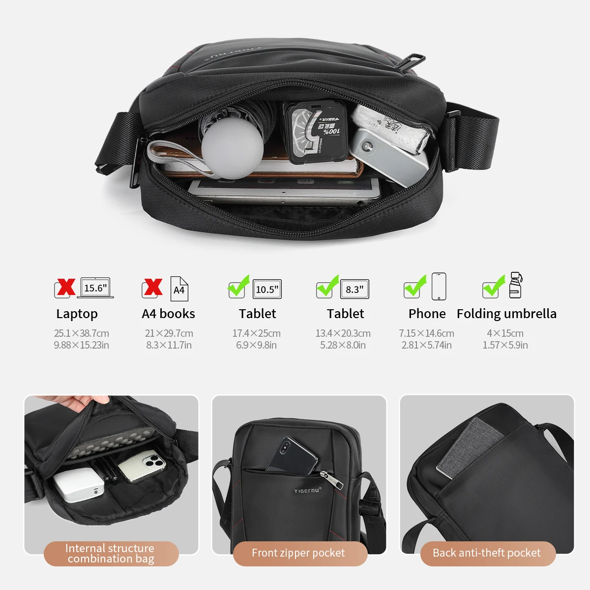 Tigernu Shoulder Bags For Men Business Messenger Bag 10inch Ipad Bags Male Crossbody Handbag Casual Travel Sling Pack mens messenger bag