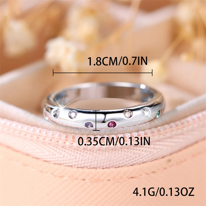 Cute Female Rainbow Zircon Stone Ring Trendy Silver Color Small Wedding Jewelry Gift For Women