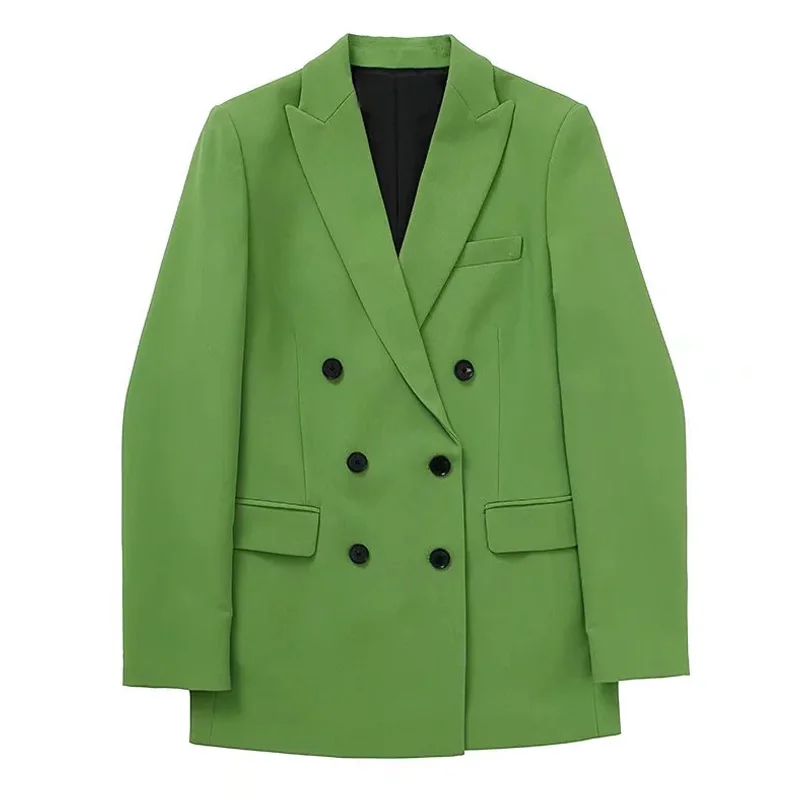 green pant suit TRAF  Women Blazers Set 2022 New Women's Office Suit Coat Vintage Long Sleeve Jacket Casual Female Tops And High Waist Pants plus size pant suits for weddings Suits & Blazers