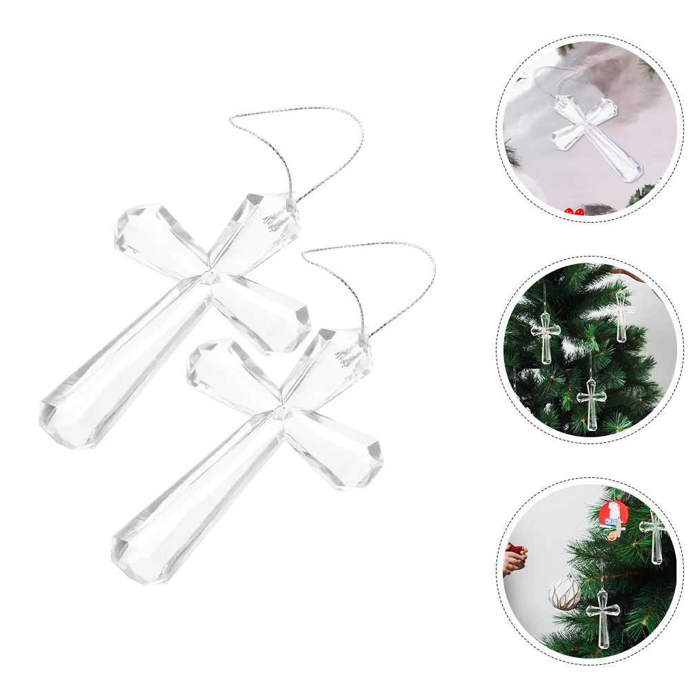 

2 Pcs Transparent Cross Easter Tree Hangings Ornament Christmas Sto Decoration Acrylic Gifts